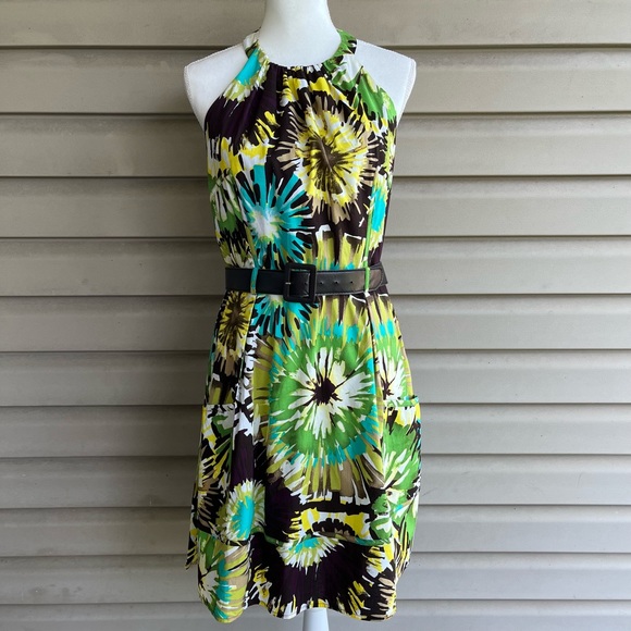 R&K Dresses & Skirts - •R & K Originals• Abstract Floral Belted Halter Dress - Size 12